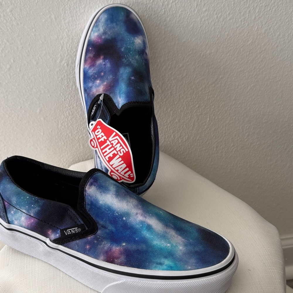 Kids Vans Galaxy Slip-On Sneakers in Blue, Purple, Black 4.5